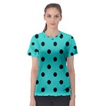 Polka Dots - Black on Turquoise Women s Sport Mesh Tee