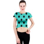 Polka Dots - Black on Turquoise Crew Neck Crop Top