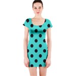 Polka Dots - Black on Turquoise Short Sleeve Bodycon Dress