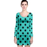 Polka Dots - Black on Turquoise Long Sleeve Bodycon Dress