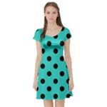 Polka Dots - Black on Turquoise Short Sleeve Skater Dress