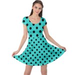 Polka Dots - Black on Turquoise Cap Sleeve Dress