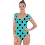 Polka Dots - Black on Turquoise Short Sleeve Leotard (Ladies)