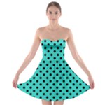 Polka Dots - Black on Turquoise Strapless Bra Top Dress