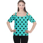 Polka Dots - Black on Turquoise Women s Cutout Shoulder Tee