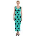 Polka Dots - Black on Turquoise Fitted Maxi Dress