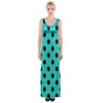 Polka Dots - Black on Turquoise Maxi Thigh Split Dress