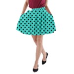 Polka Dots - Black on Turquoise A-Line Pocket Skirt