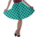 Polka Dots - Black on Turquoise A-line Skater Skirt