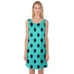 Polka Dots - Black on Turquoise Sleeveless Satin Nightdress