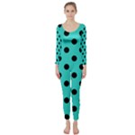 Polka Dots - Black on Turquoise Long Sleeve Catsuit