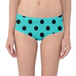 Polka Dots - Black on Turquoise Mid-Waist Bikini Bottoms