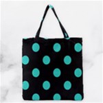 Polka Dots - Turquoise on Black Grocery Tote Bag