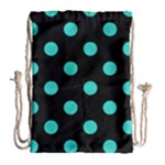 Polka Dots - Turquoise on Black Drawstring Bag (Large)