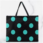 Polka Dots - Turquoise on Black Zipper Large Tote Bag