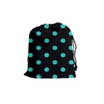 Polka Dots - Turquoise on Black Drawstring Pouch (M)