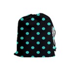 Polka Dots - Turquoise on Black Drawstring Pouch (L)