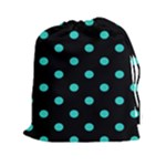 Polka Dots - Turquoise on Black Drawstring Pouch (XXl)