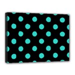 Polka Dots - Turquoise on Black Canvas 16  x 12  (Stretched)