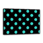 Polka Dots - Turquoise on Black Canvas 18  x 12  (Stretched)