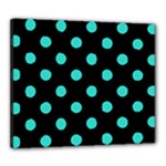 Polka Dots - Turquoise on Black Canvas 24  x 20  (Stretched)