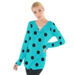 Polka Dots - Black on Cyan Women s Tie Up Tee