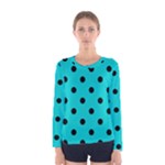 Polka Dots - Black on Cyan Women s Long Sleeve T-shirt