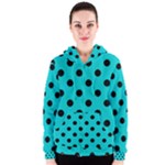 Polka Dots - Black on Cyan Women s Zipper Hoodie