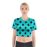 Polka Dots - Black on Cyan Cotton Crop Top