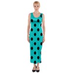 Polka Dots - Black on Cyan Fitted Maxi Dress