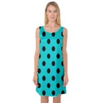 Polka Dots - Black on Cyan Sleeveless Satin Nightdress