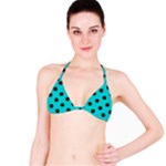 Polka Dots - Black on Cyan Bikini Top