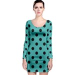 Polka Dots - Black on Verdigris Long Sleeve Bodycon Dress