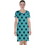 Polka Dots - Black on Verdigris Short Sleeve Nightdress