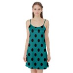 Polka Dots - Black on Teal Satin Night Slip