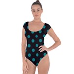 Polka Dots - Teal on Black Short Sleeve Leotard (Ladies)