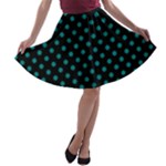 Polka Dots - Teal on Black A-line Skater Skirt