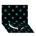 Polka Dots - Teal on Black Circle Bottom 3D Greeting Card (7x5)