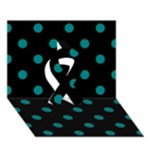 Polka Dots - Teal on Black Ribbon 3D Greeting Card (7x5)