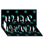 Polka Dots - Teal on Black Happy New Year 3D Greeting Card (8x4)