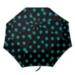 Polka Dots - Teal on Black Folding Umbrella