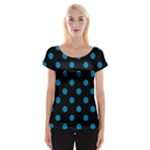 Polka Dots - Cerulean on Black Women s Cap Sleeve Top