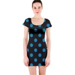 Polka Dots - Cerulean on Black Short Sleeve Bodycon Dress