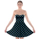 Polka Dots - Cerulean on Black Strapless Bra Top Dress