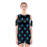 Polka Dots - Cerulean on Black Women s Cutout Shoulder Dress