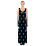 Polka Dots - Cerulean on Black Maxi Thigh Split Dress