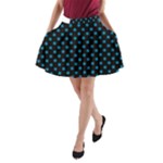 Polka Dots - Cerulean on Black A-Line Pocket Skirt