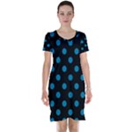 Polka Dots - Cerulean on Black Short Sleeve Nightdress