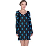 Polka Dots - Cerulean on Black Long Sleeve Nightdress