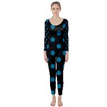 Polka Dots - Cerulean on Black Long Sleeve Catsuit